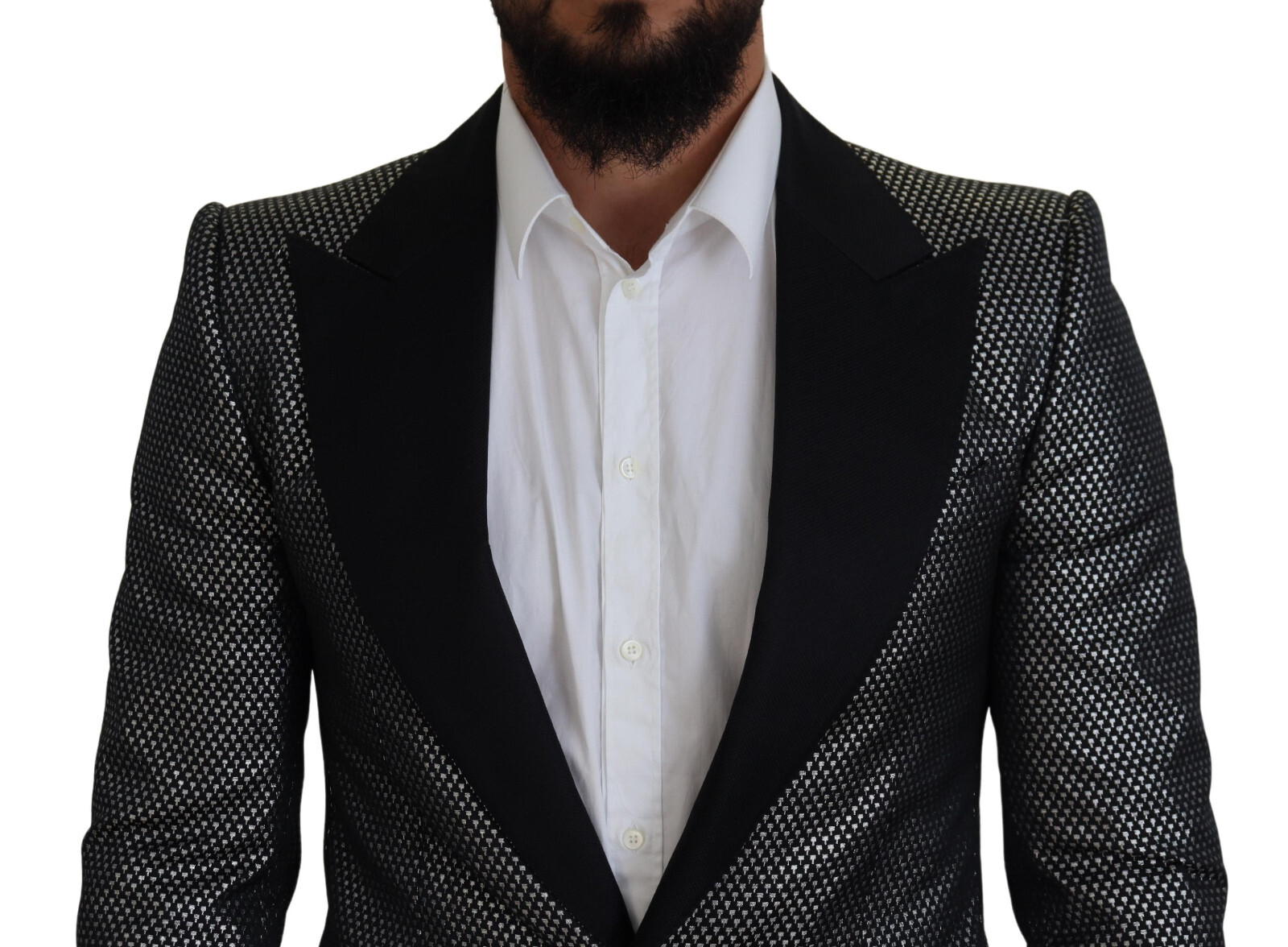 

DOLCE - GABBANA Блейзер Черный Серебристый Жаккардовый пиджак Slim Fit IT46 /US36/  $3000