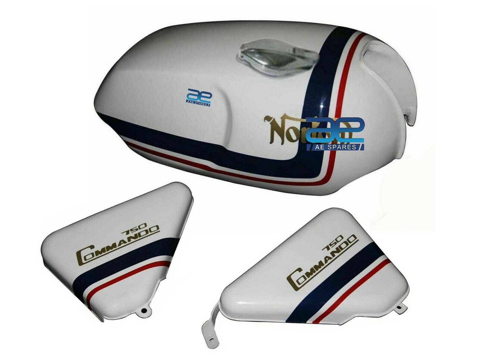 For NORTON COMMANDO ROADSTER 750 WHITE PETROL TANK With SIDE PANEL + CAP 