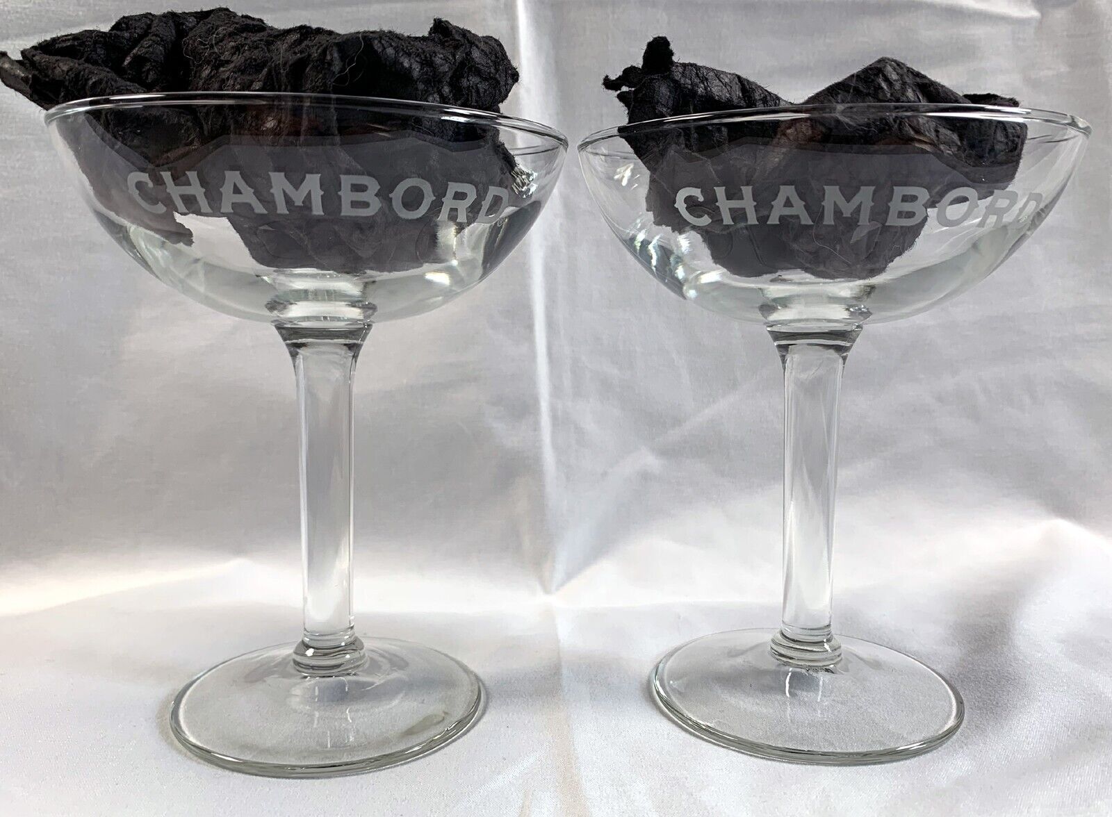 2 New Chambord Raspberry Liqueur Stemmed Martini Cocktail Glasses