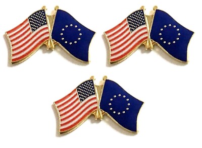Pack of 3 International Flag & US Crossed Double Flag Lapel Pins