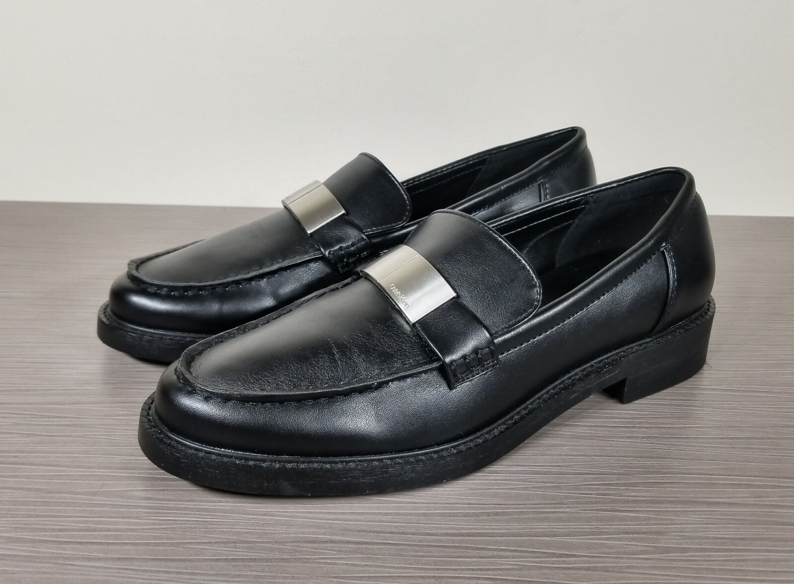 Calvin Klein Gerona Classic Loafers, Black Faux Leather, Womens Size 9 US / 41