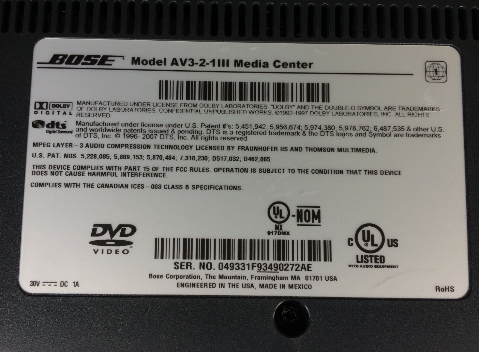 BOSE AV 3-2-1 Series III  Media Center
