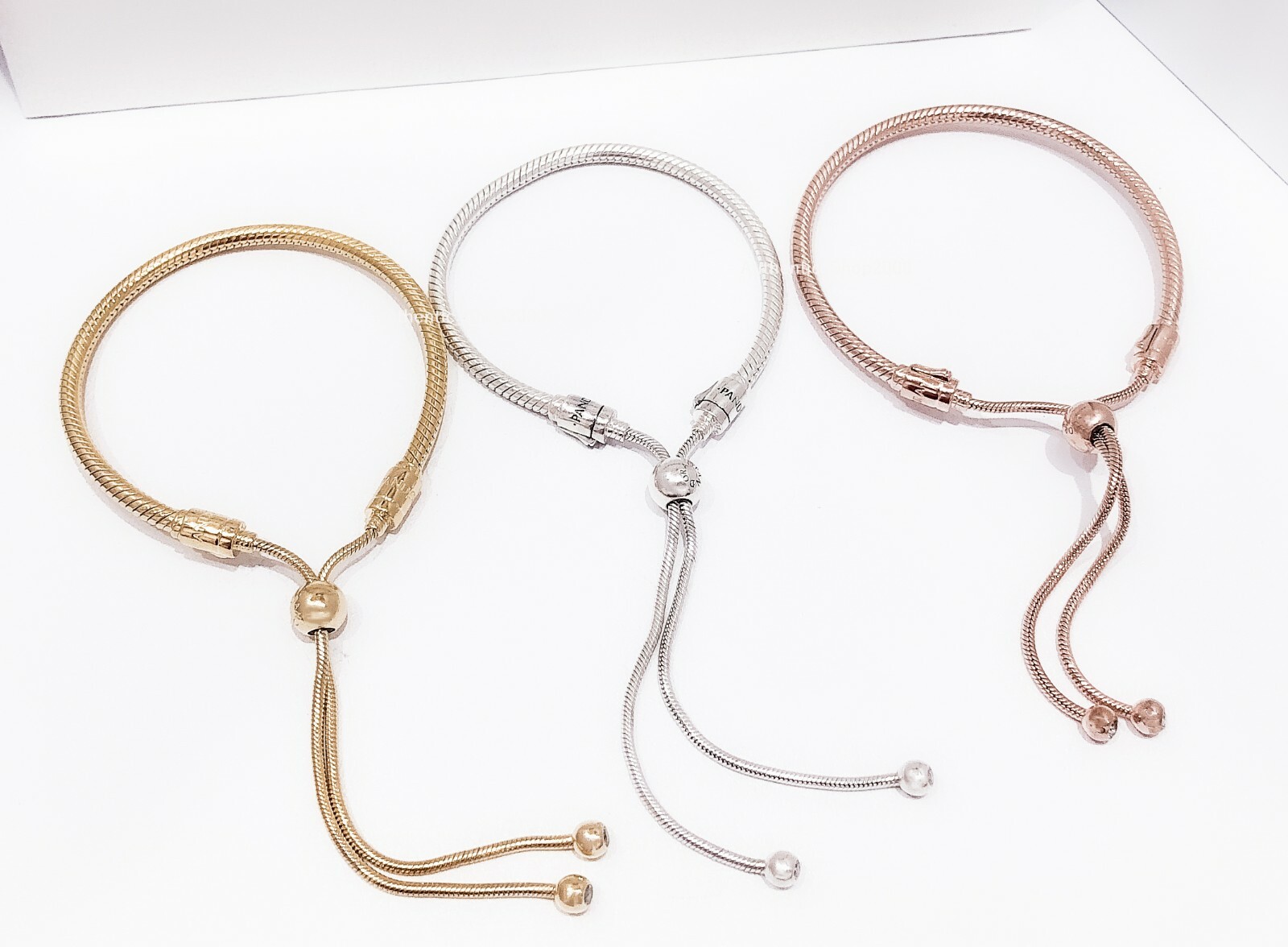 PANDORA Rose Shine Gold Sliding Chain Charm Bracelet PANDORA Rose Shine Gold Sliding Chain Charm Bracelet