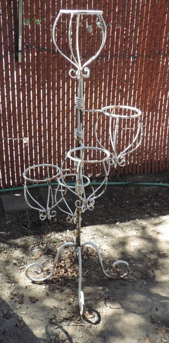 VINTAGE WROUGHT IRON 5 TIERED PLANT STAND