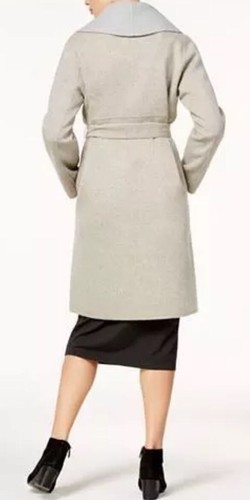 Pre-owned Eileen Fisher Large  Oatmeal Dark Pearl Brushed Wool Doubleface Shwal Collar Coat In Oatmeal/dark Pearl