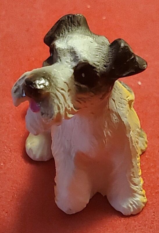 Schnauzer Dog Vintage Sitting Mini Figurine Resin Black White Brown 1.75” Tall