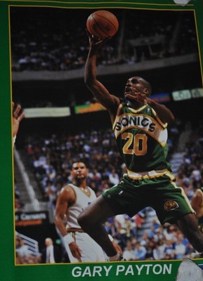 RARE SEATTLE SUPERSONICS TEAM LEADERS POSTER 1994 GARY PAYTON, SHAWN KEMP, D.S.