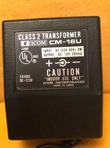 Genuine ICOM AC Adapter Transformer CM-16U 12 volt for IC-32AT Handheld - J1