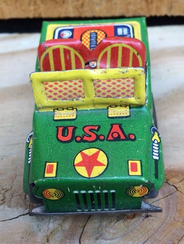 Vintage 1950's USA JEEP Tin Litho Friction Toy Car Japan