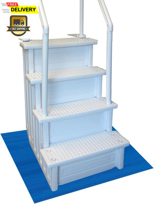 Stay-Put Swimming Pool Ladder Mat - Non-Slip, Wide Ribbed, Protective Pad, 36 In