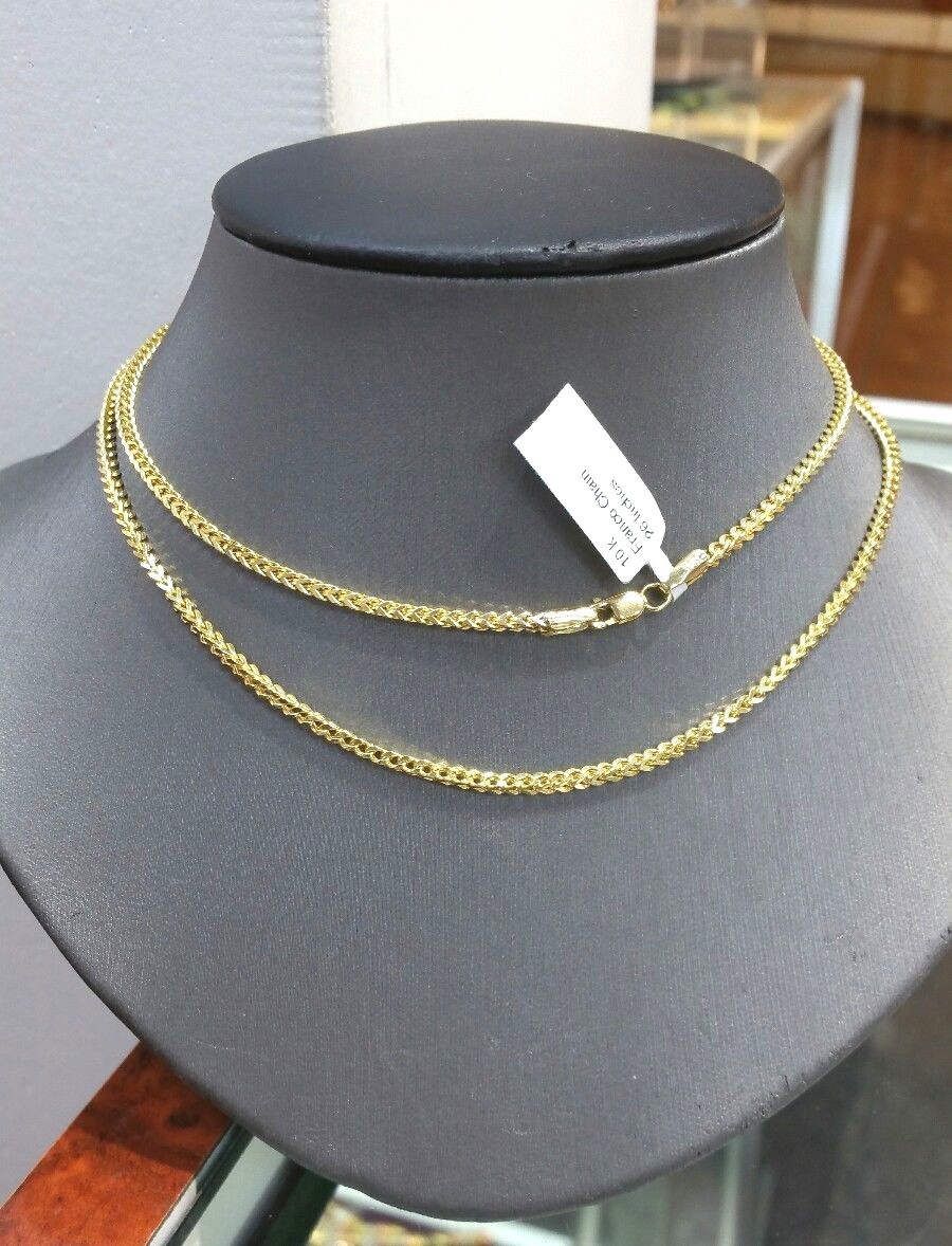 Pre-owned Globalwatches10 Real 10k Gold Franco Gold Chain Necklace 26" Inch 2mm Diamond Cut