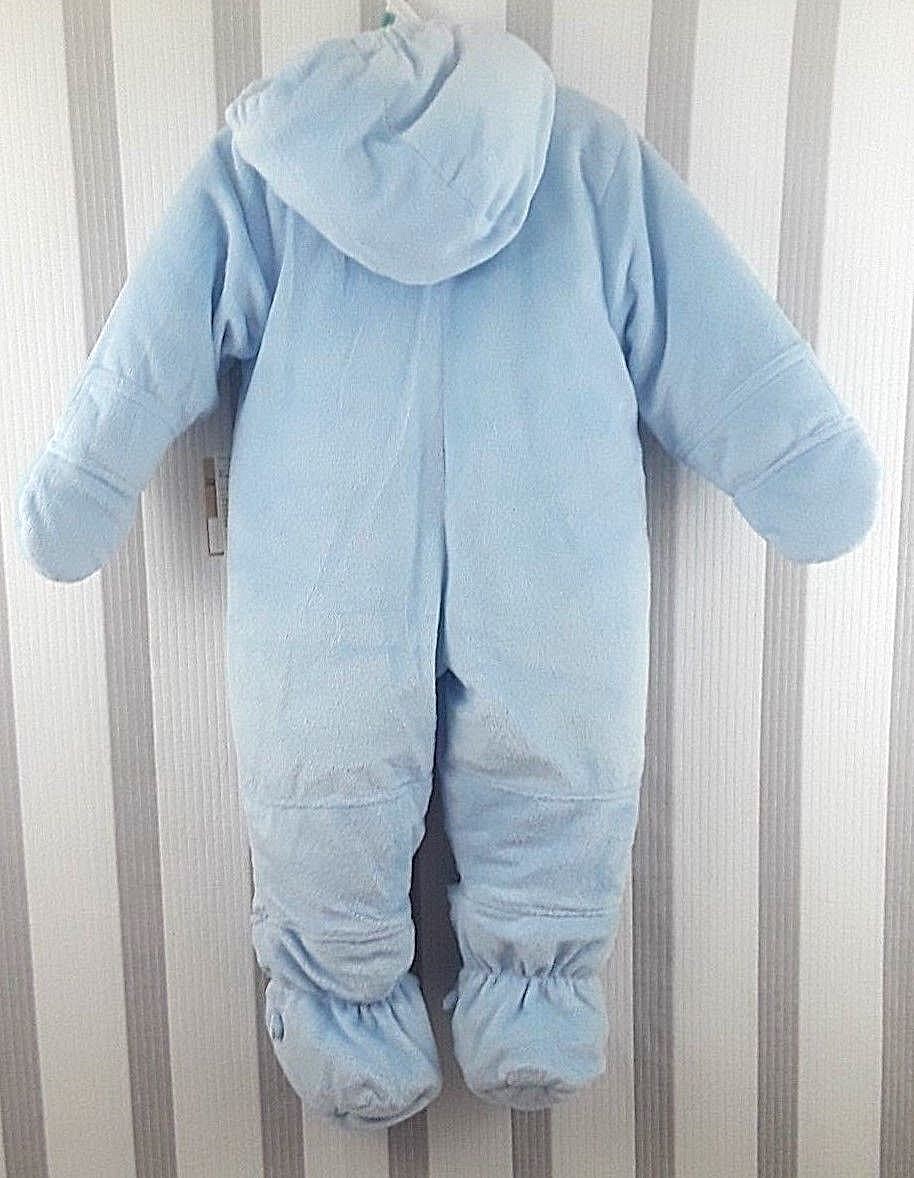 Carters Pram Suit Boy Outerwear Winter Hooded Footed Blue Baby Infant Sz 18 mos