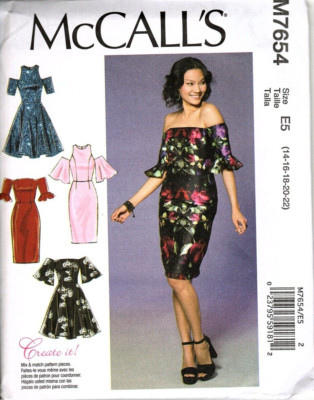 McCall's M7654 Misses 14 to 22 Bare Shoulder Dress Uncut Sewing Pattern Petite