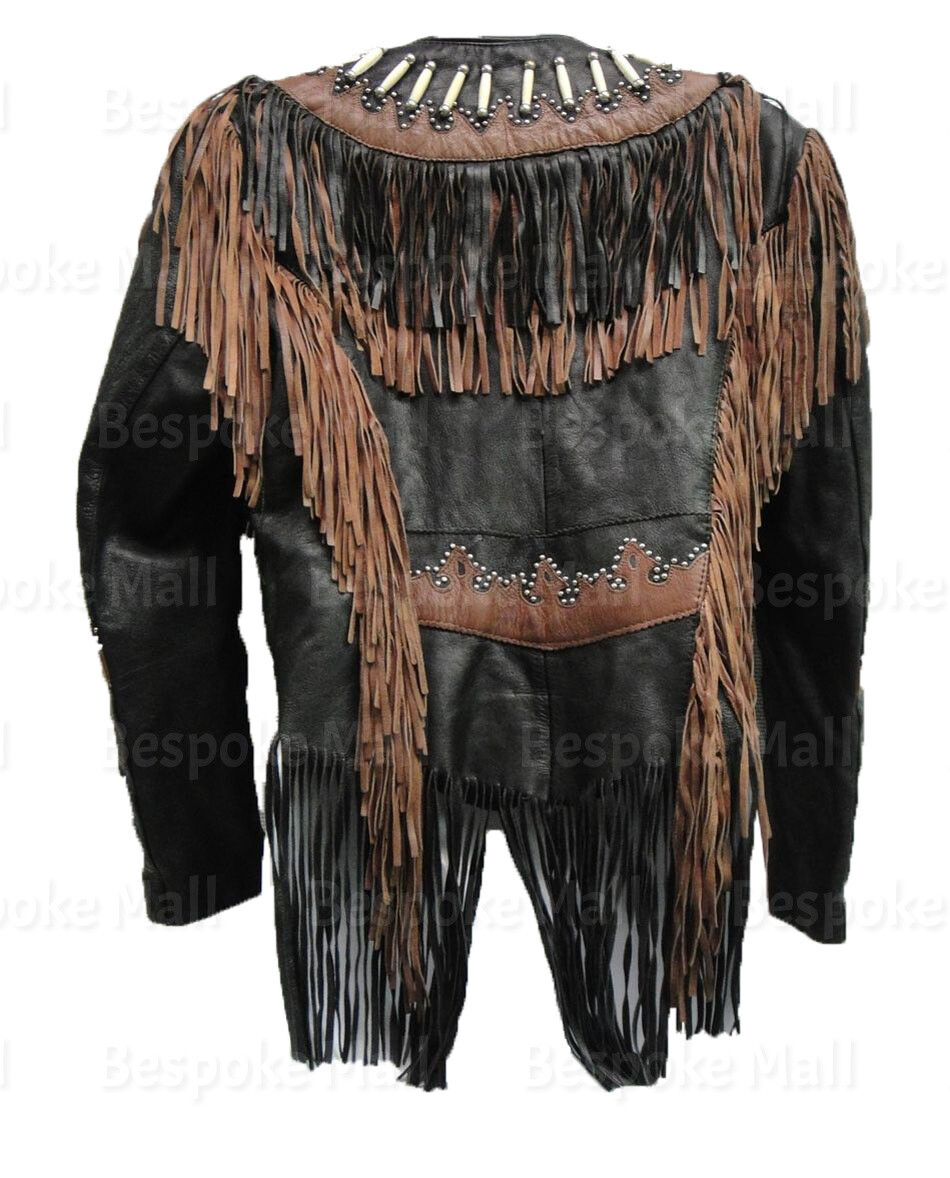 Pre-owned Handmade Men's Western Wear Leather Motorcycle Jacket Native American Coat-1100 In Black