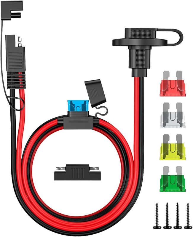 Bateria Solar SAE Cable Sidewall Port - Extension with Fuse for Solar Panel