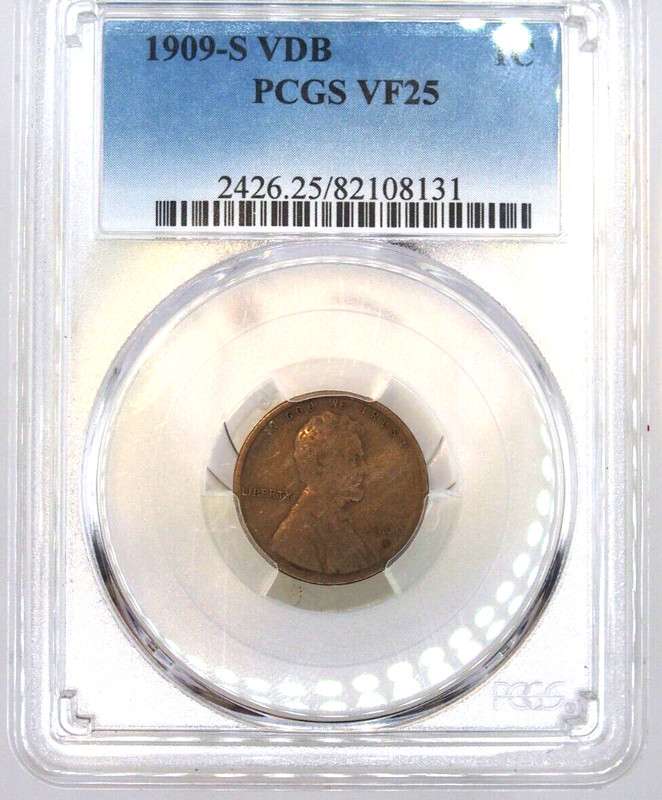1909-S VDB PCGS VF25 Lincoln Wheat Cent Penny