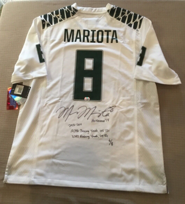 MARCUS MARIOTA OREGON DUCKS LE #6/8 AUTOGRAPHED WHITE NIKE JERSEY FANATICS COA