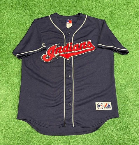 希少古着 Majestic MLB CLEVELAND INDIANS Majestic Cleveland Indians MLB Baseball Jersey Size L/XL