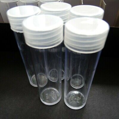 Lot of 5  BCW Nickel Round Clear Plastic Coin Storage Tubes w/ Screw On Caps