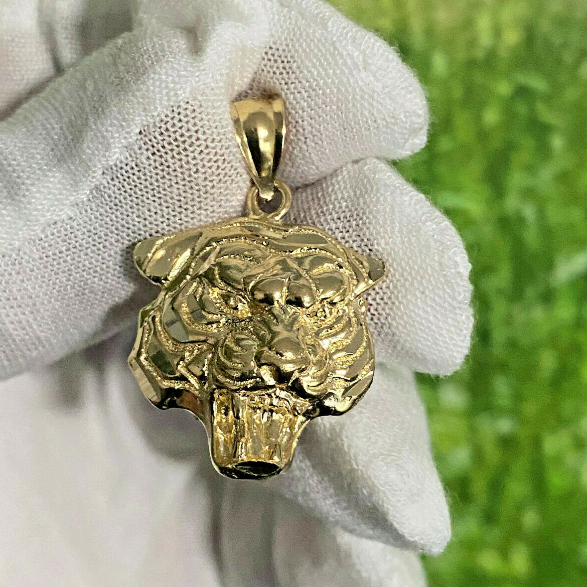 Pre-owned Tiger 14k Solid Yellow Gold High Polished Diamond Cut  Head Charm Pendant.