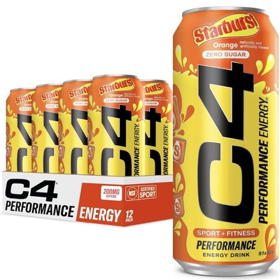 (12 Pack) Cellucor C4 Sport Energy Drink, Starburst Orange, Zero Sugar, 16 Fl Oz