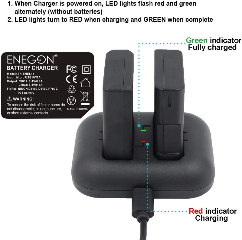 EN-EL14/EN-EL14a  Replacement Battery 1500mAh(2-Pack) and Rapid Charger kit for