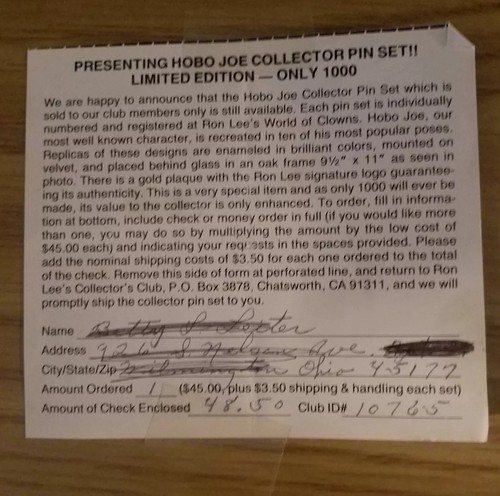 RON LEE'S WORLD OF HOBO JOE LIMITED EDITION COLLECTOR PIN SET ONLY 1000 MADE