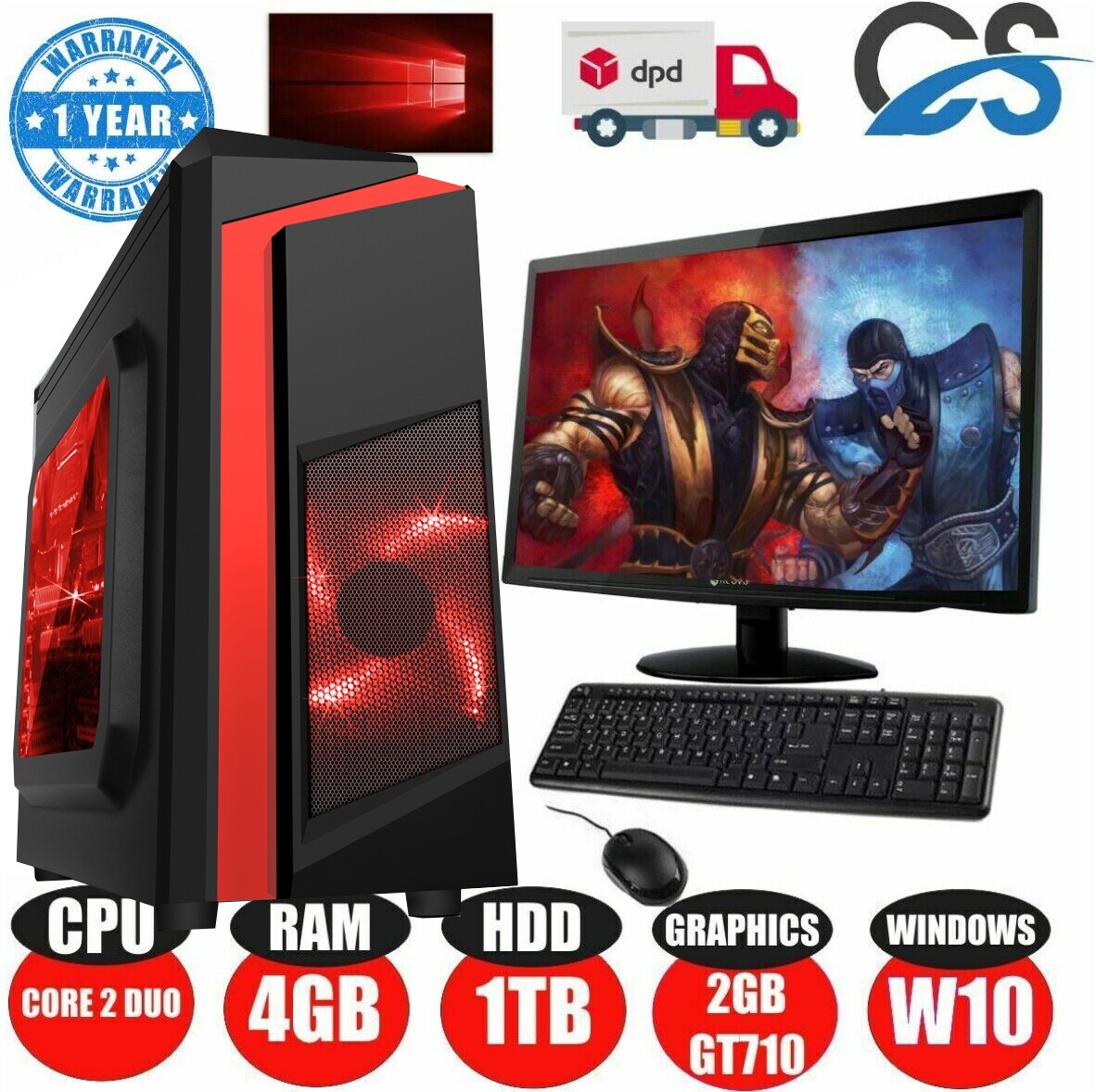 Fast Core 2 Duo Gaming PC Monitor Bundle 4GB RAM 500GB HDD W10 Computer