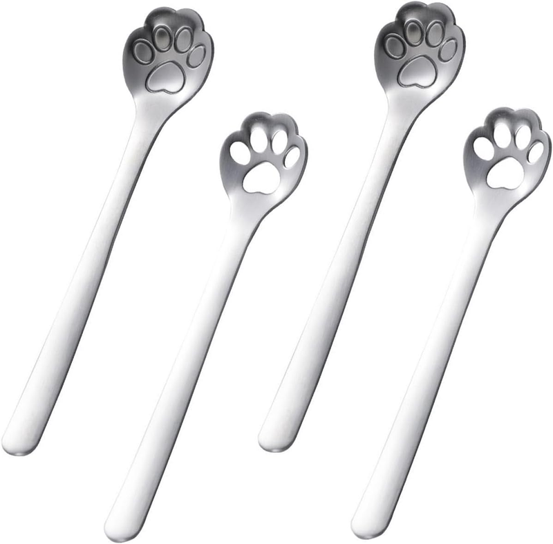 4 PCS Cat Paw Spoon, Stainless Steel Coffee Spoons, 5.8 Inch Cat Cartoon Teaspoo