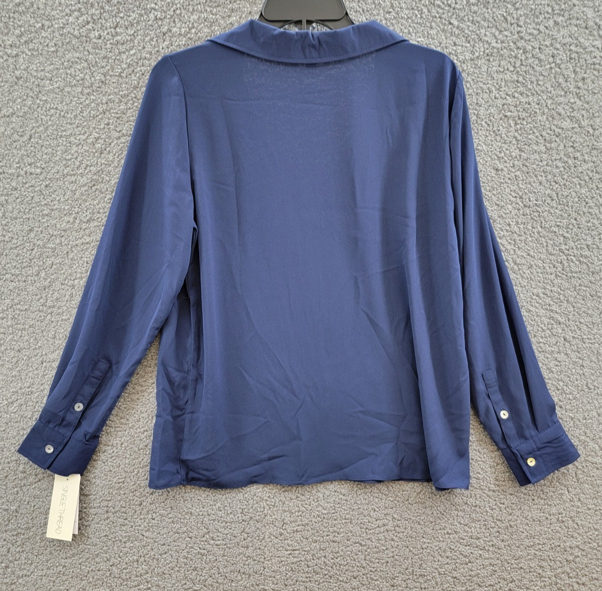 Single Thread Lace Trim Collared Blouse Women's S Peacoat Long Sleeve Pullover - Picture 13 of 17