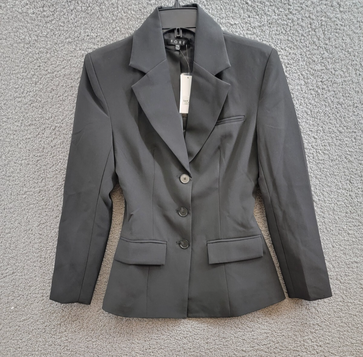 FORE Long Sleeves Notch Lapel Fitted Blazer Women XS Black Front Button Closure - Picture 2 of 20