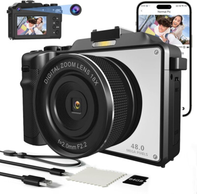 4K Digital Camera for Photography and Video 48MP Auto-Focus Anti-Shake Vlogging