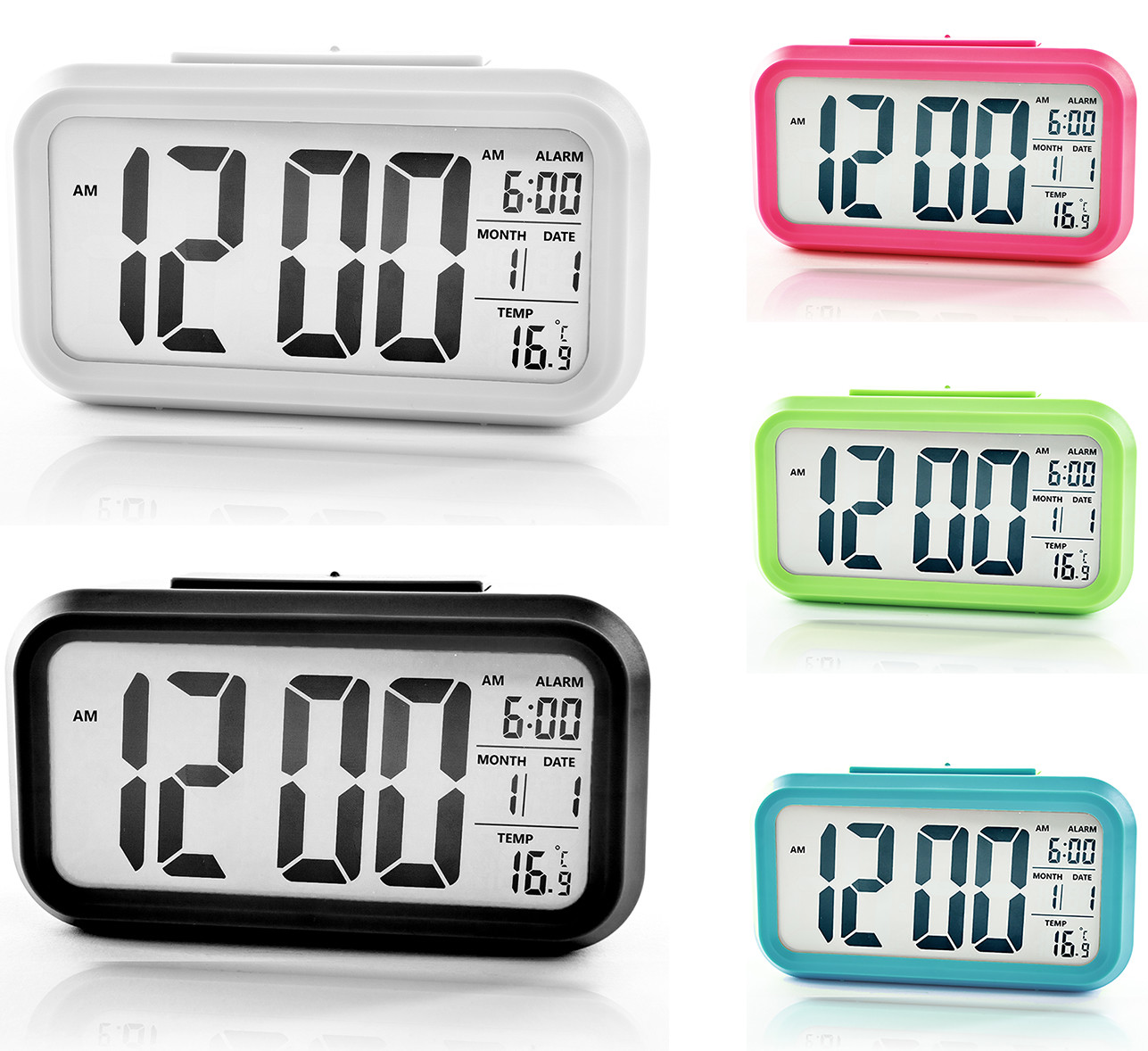 LED Wecker Digital Alarmwecker Uhr Kalender Beleuchtet Schlummerfunktion Alarm