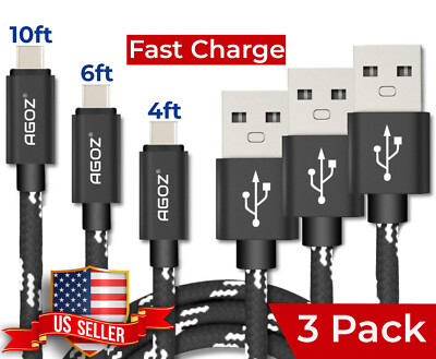 3 Size Pack 4ft 6ft 10ft USB C Cable Fast Charger Cord for Galaxy Tab Tablet
