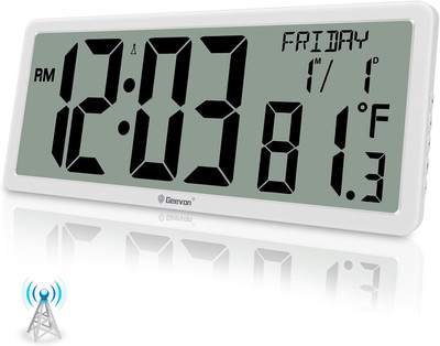 14.3'' Atomic Clock Battery Operated, Auto-Set Large Atomic Digital Wall Clock wi
