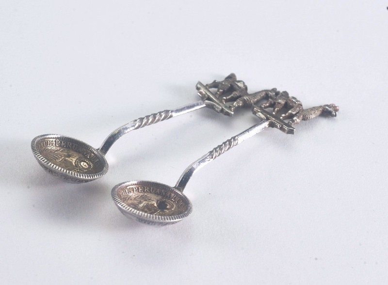 2(TWO) Antique Sterling Silver Lama Alpaca 9 D:Fino Spoon Peru 1904, 1897  Coin