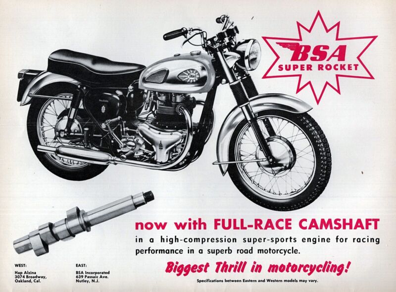 1961 BSA Super Rocket Motorcycle Original Print Ad