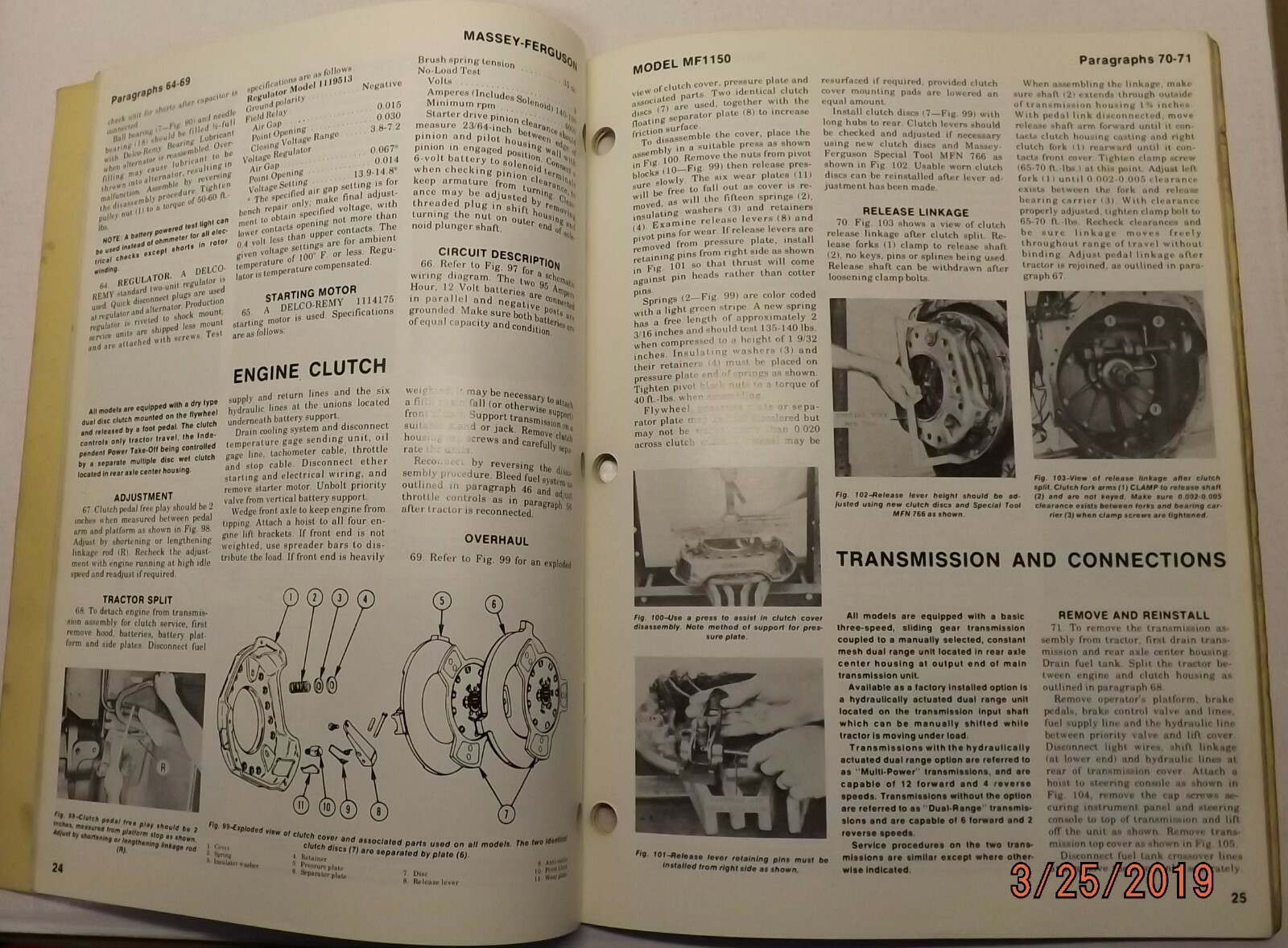 MASSEY FERGUSON MF 1150 TRACTOR I&T SERVICE SHOP MANUAL  GOOD SOLID