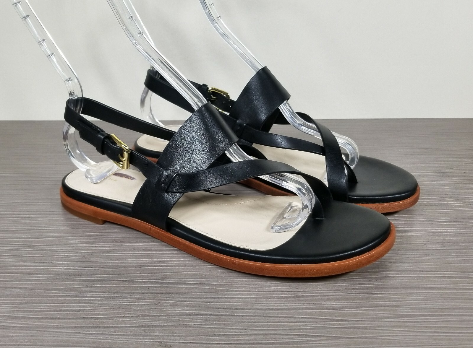 Cole Haan Anica Thong Sandal, Black Leather, Womens Size Right Size 8, Left 8.5