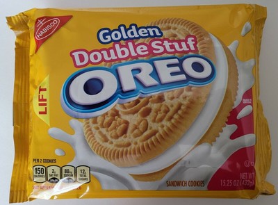 2 NEW  Nabisco Oreo GOLDEN DOUBLE STUF SANDWICH 15.35 Oz  Each Creme Cookies