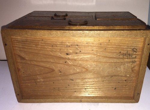 VINTAGE ANTIQUE WOODEN STORAGE BOX FOUR DRAWER WITH LID GRAIN PAINTED 7 X 11 X 9