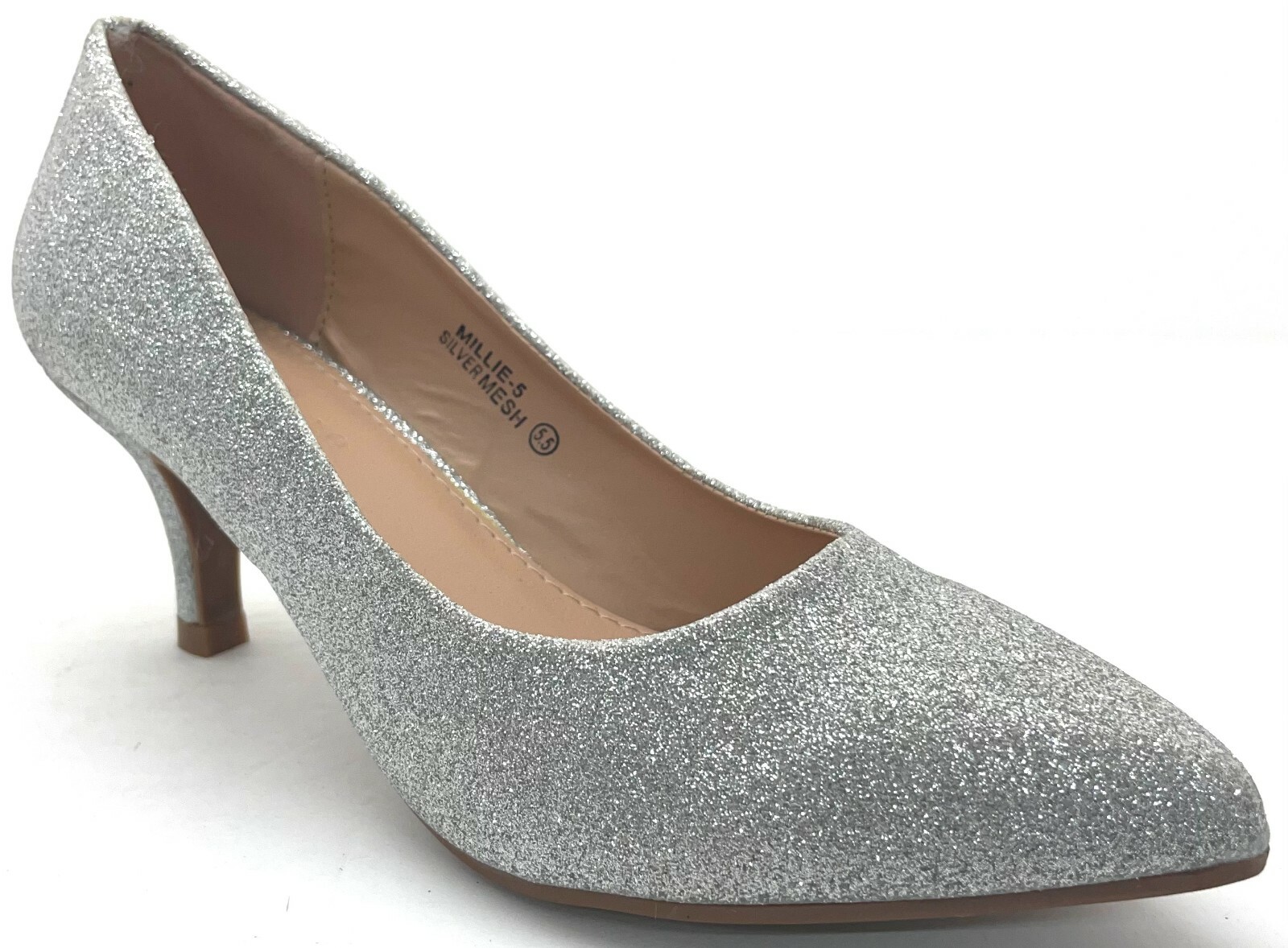 

Lovemark MILLIE-5 Серебряная сетка Женские туфли без шнуровки из синтетического материала на каблуках, Серебряный