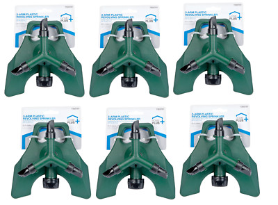 6 pack Home Plus Sled Base 3-Arm Rotating Sprinkler Green Throw Spray Range 50' 