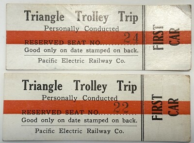 1912 - TRIANGLE TROLLEY TRIP - LOS ANGELES - PACIFIC ELECTRIC RAILWAY Tickets