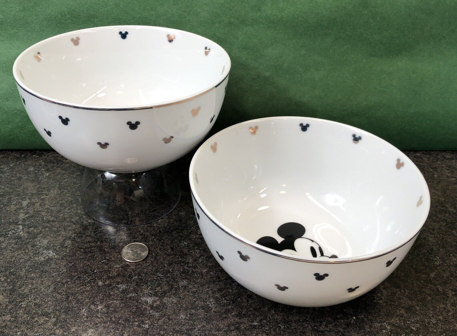2) Disney Mickey Mouse Classic Gold Rimmed Ceramic Bowl