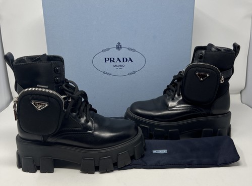 【関税&送料込】Prada Black Leather And Re-Nylon Monolith An Black Monolith leather and Re-Nylon boots with pouch | PRADA