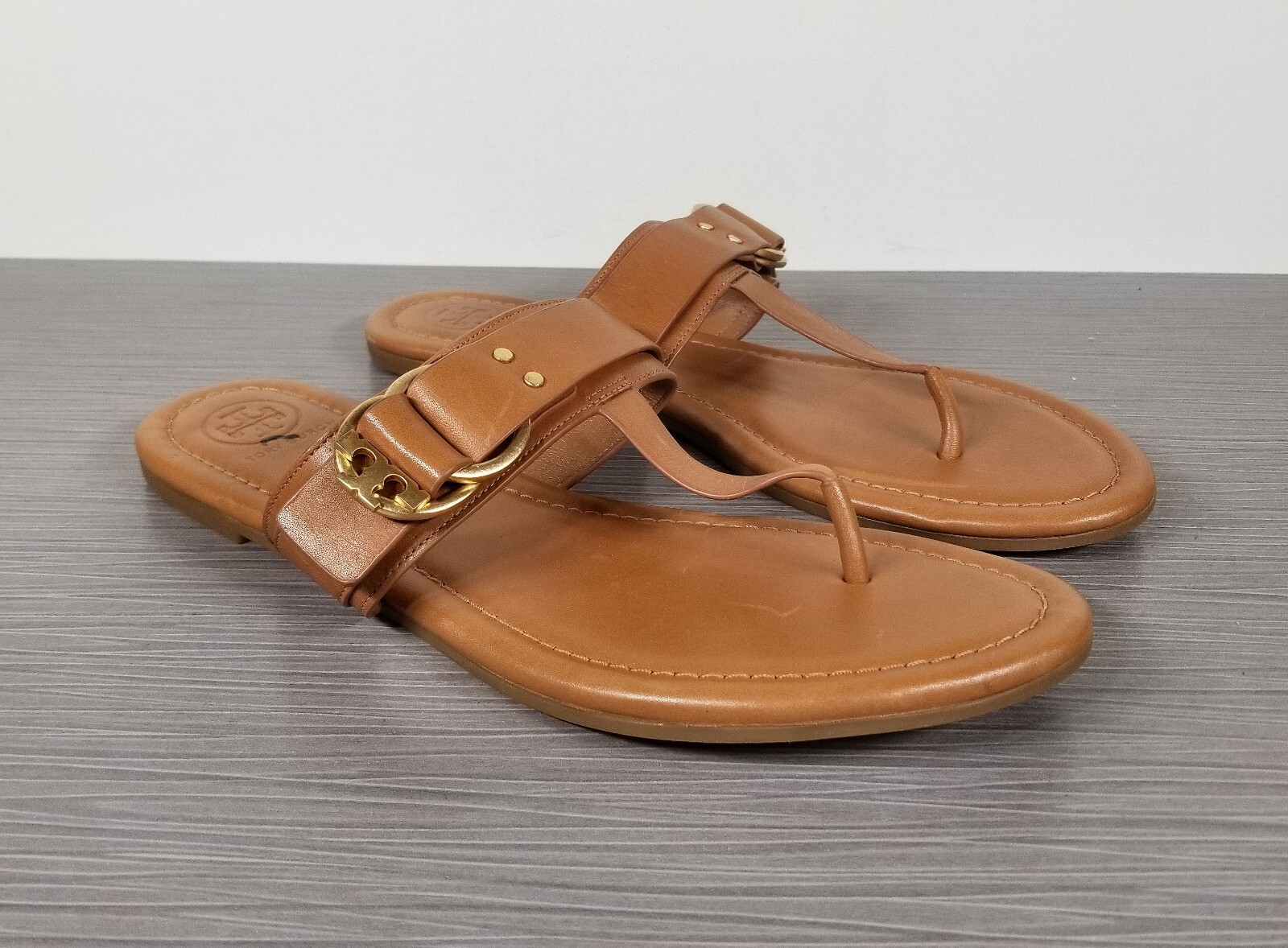 Tory Burch Marsden Flat Thong Sandal, Tan Leather, Womens Size 8 M