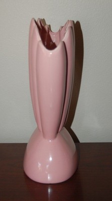 Vintage 1950's Roseville Large PINK Keynote FAN VASE USA 611 -12 SHABBY