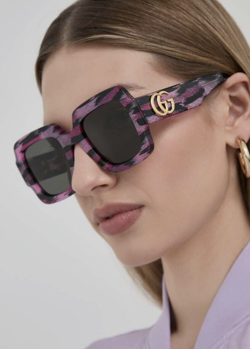 Pre-owned Gucci Gg1547s 003 Black Grey Women Square Sunglasses Gg 1547s In Gray