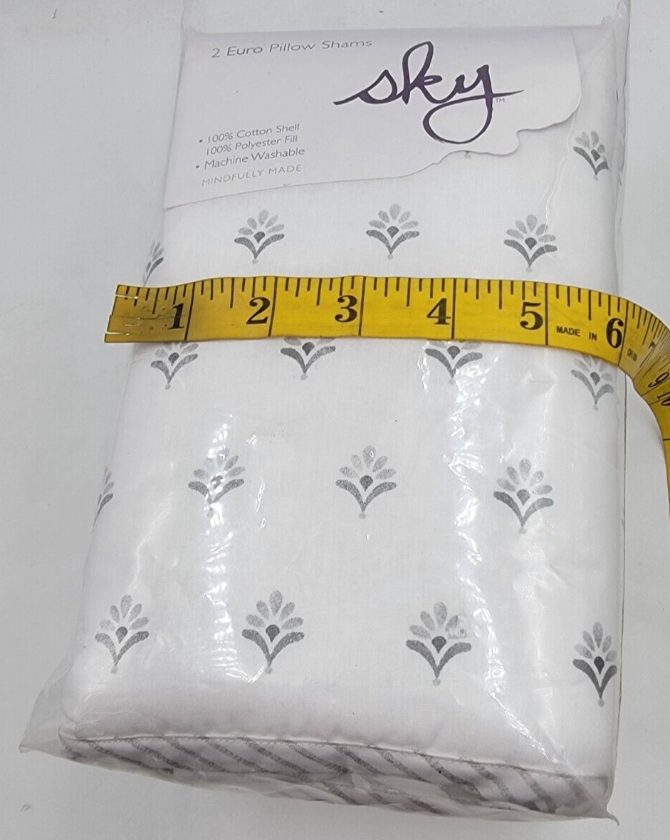 Sky Scallop Reversible Two Euro Pillow Shams 26in x 26in Reflection Gray Button~ - Picture 6 of 11